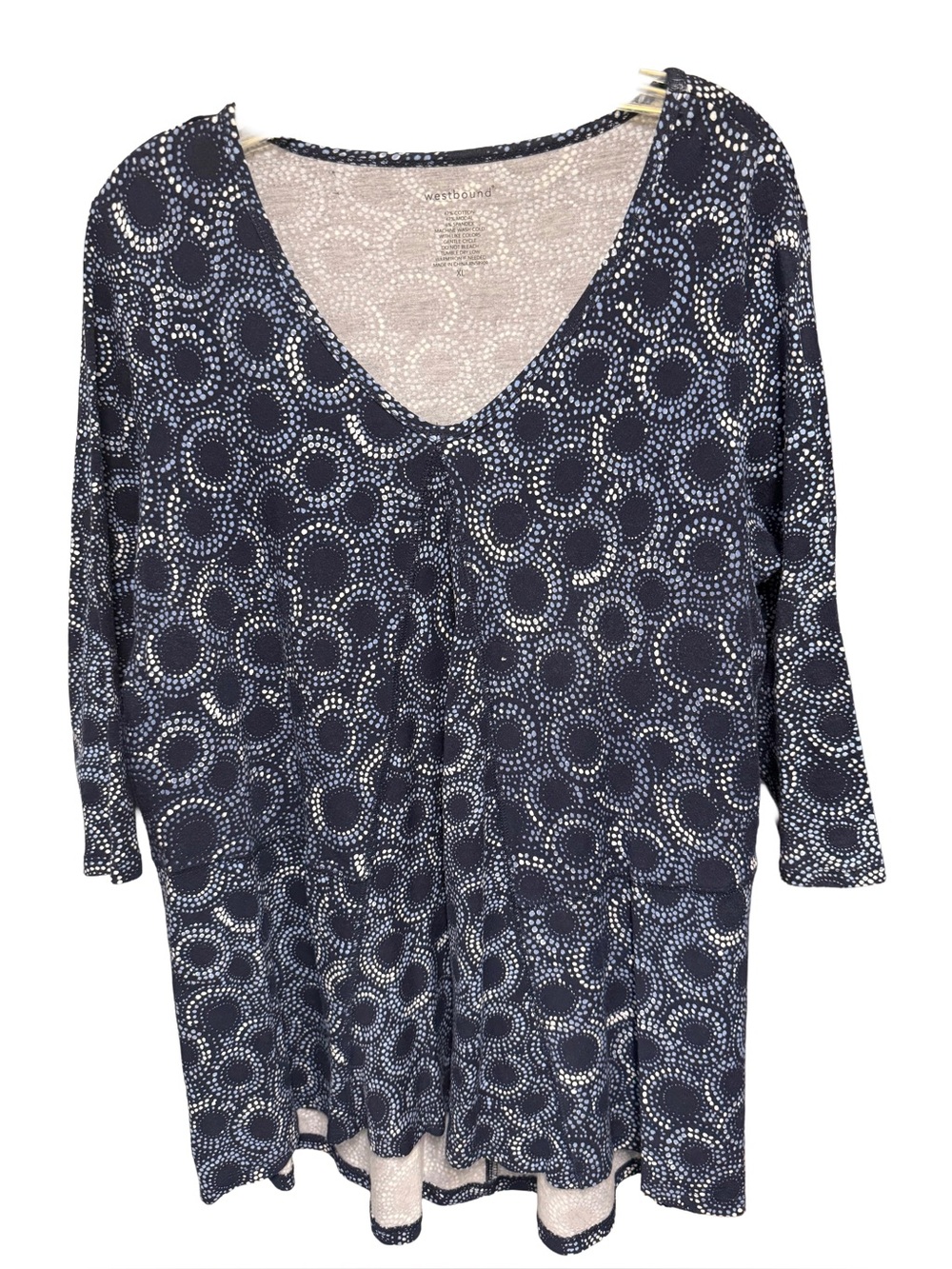 Westbound Women’s XL Navy and White Circular-Print V-Neck Tunic